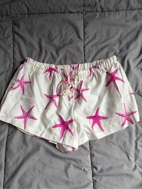 White Shorts with Pink Starfish Print